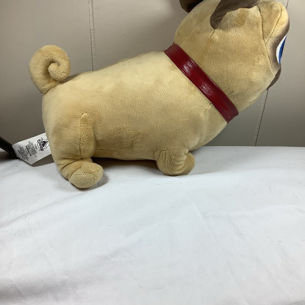 Disney Store Puppy Dog Pals Rolly Pug Plush Tan Blue Eyes Red Collar - Picture 2 of 6